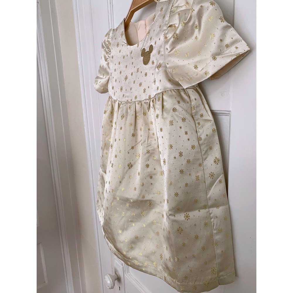 Disney Girls Ivory Gold Glitter Satin Minnie Mouse Princess Dress NWOT / Size 4 - Picture 9 of 16